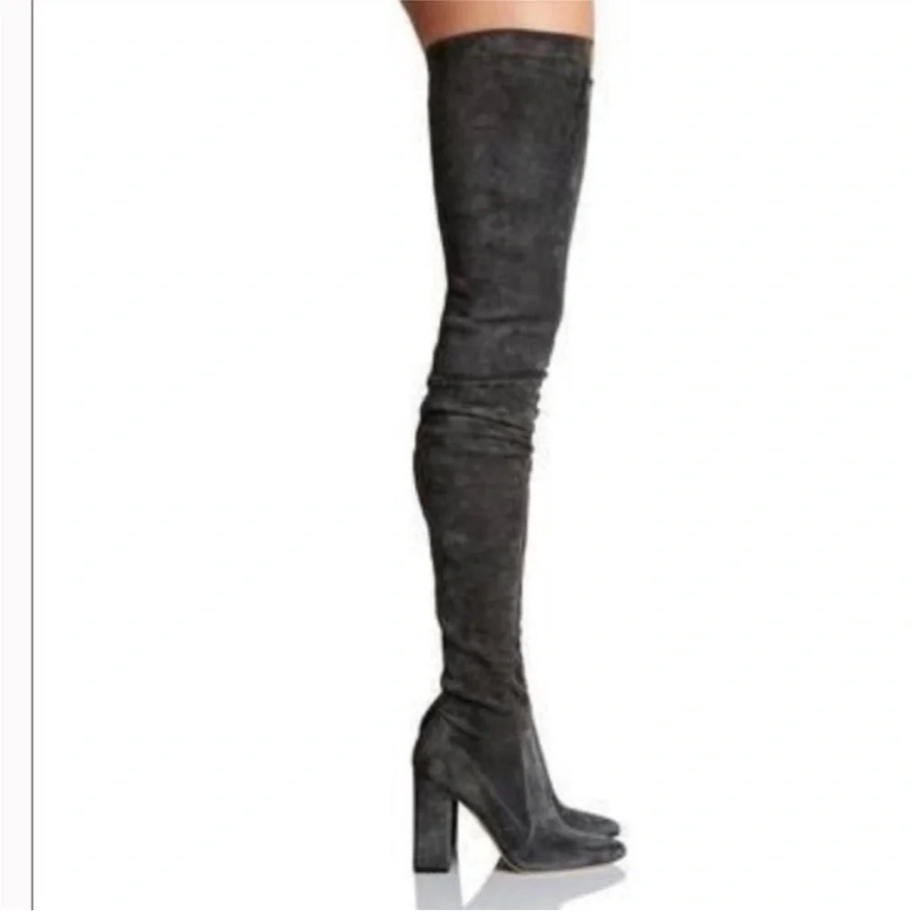 NIB Tamara Mellon Helmut Over The Knee Stretch Suede Boots Dark Grey Gray 40